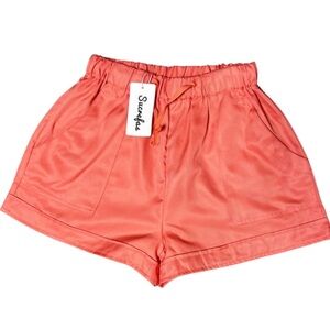 NWT Sucrefas Orange Satin Drawstring High Waist Pocketed Lounge Shorts Women's